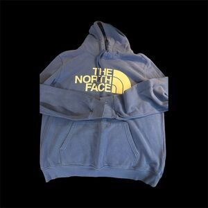 The North Face Men's Blue Hoodie with Yellow Logo